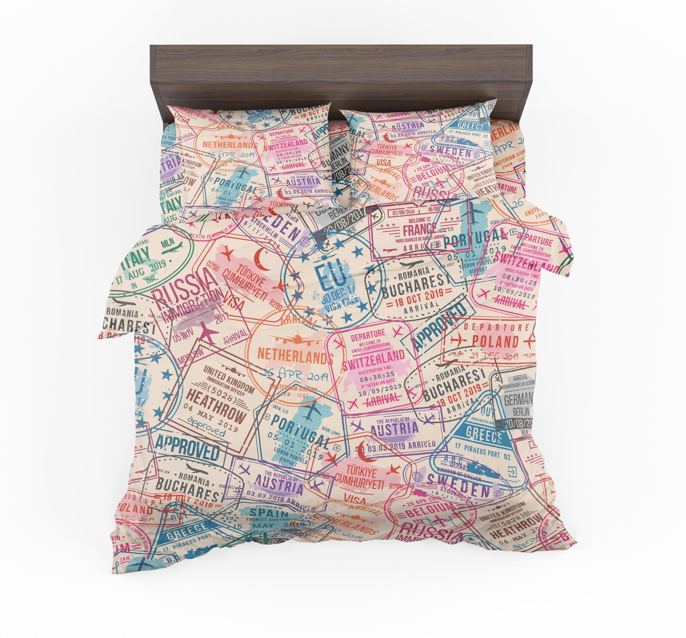 Passport Stamps Designed Bedding Set