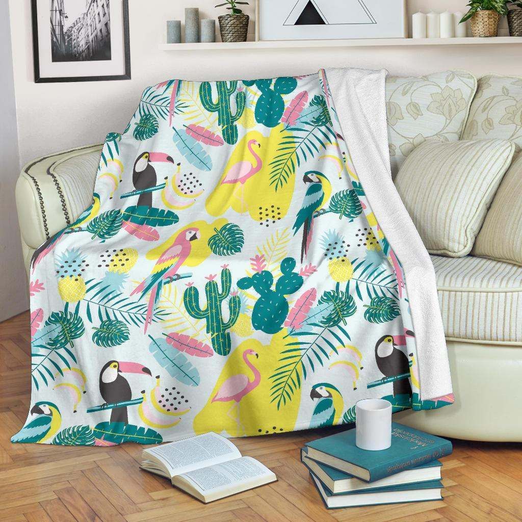 Pastal Parrot Bird Floral Sherpa Fleece Blanket