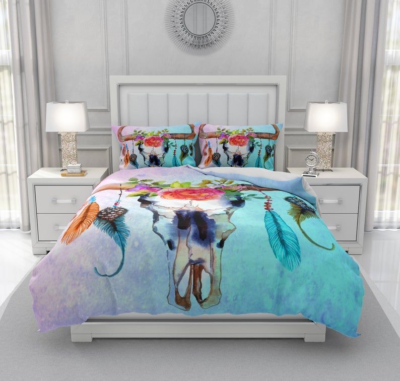 Pastel Bull Skull Bedding Set