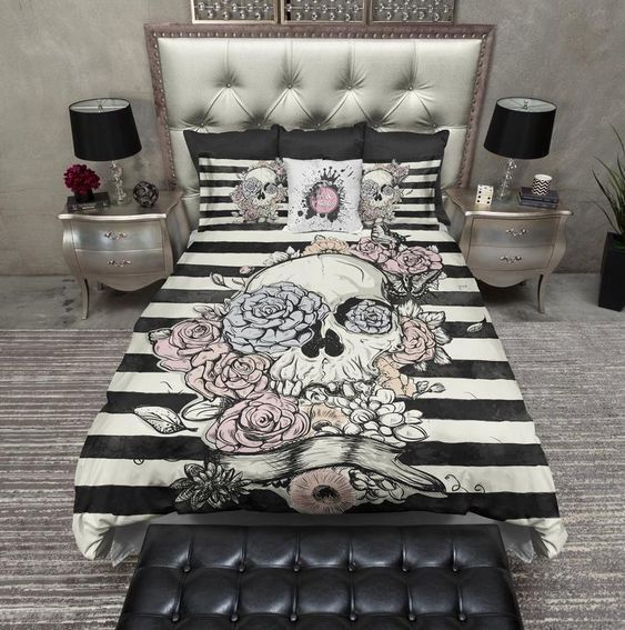 Pastel Flower Skull Bedding Set