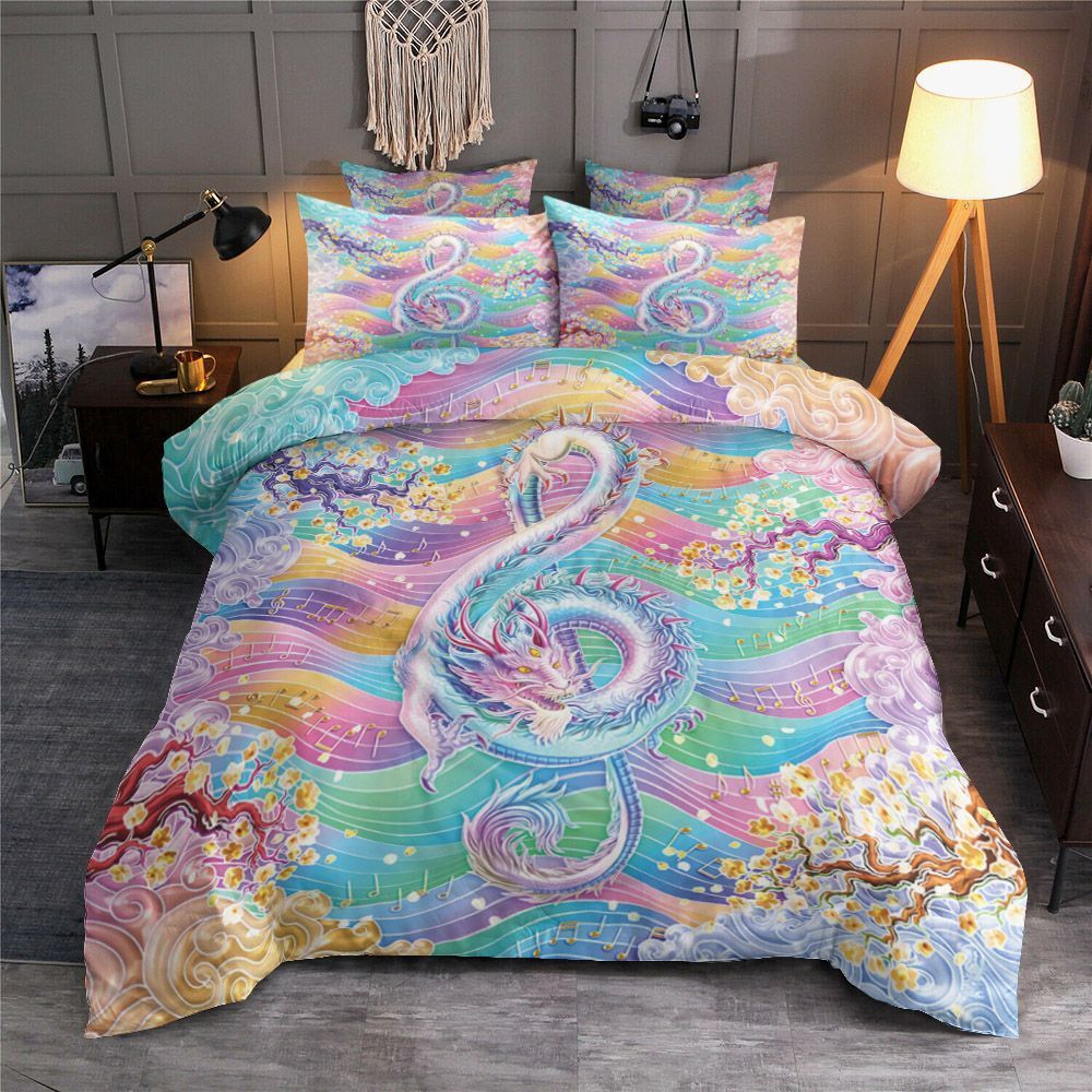 Pastel Music Note Color Dragon Bedding Set