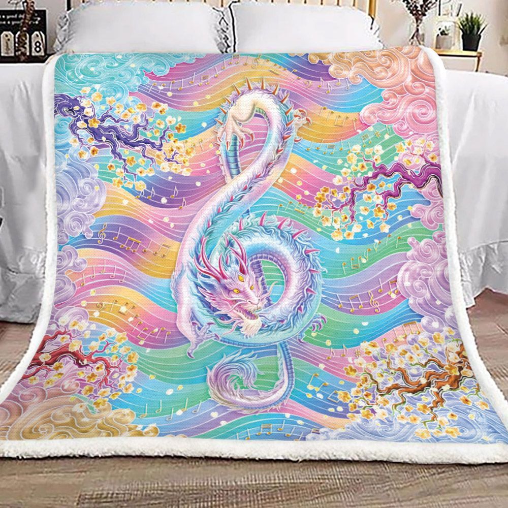 Pastel Music Note Color Dragon Sherpa Fleece Blanket