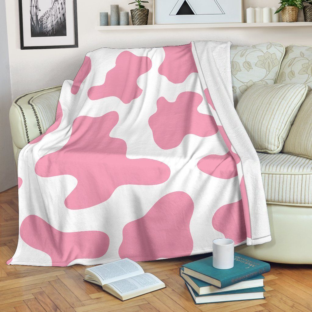 Pastel Pink And White Cow Sherpa Fleece Blanket