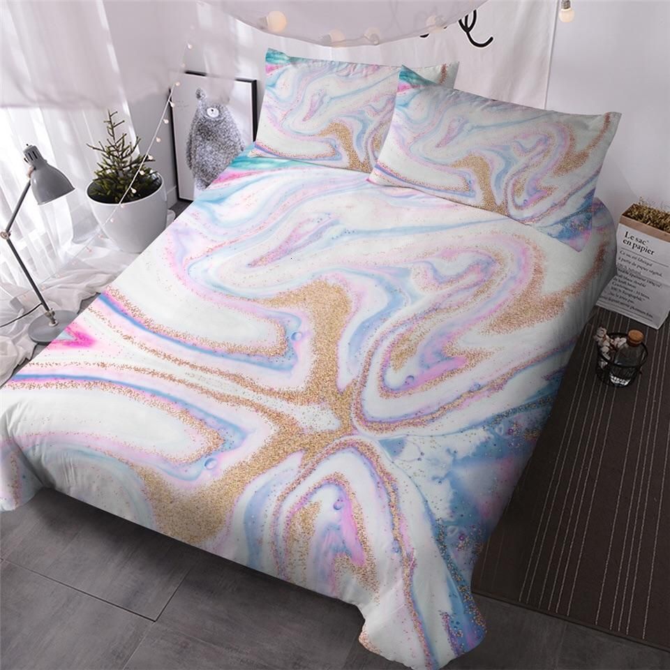 Pastel Pink Golden Marble Bedding Set