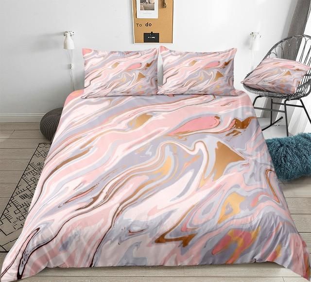 Pastel Pink Marble Bedding Set