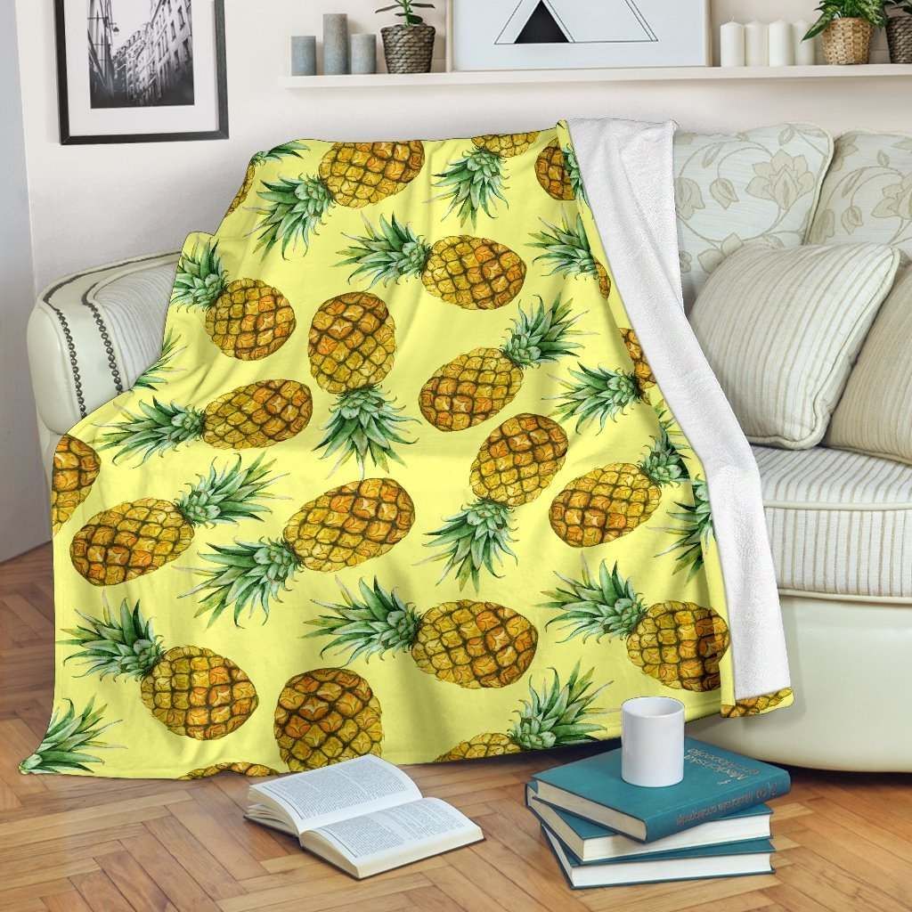 Pastel Yellow Pineapple Sherpa Fleece Blanket