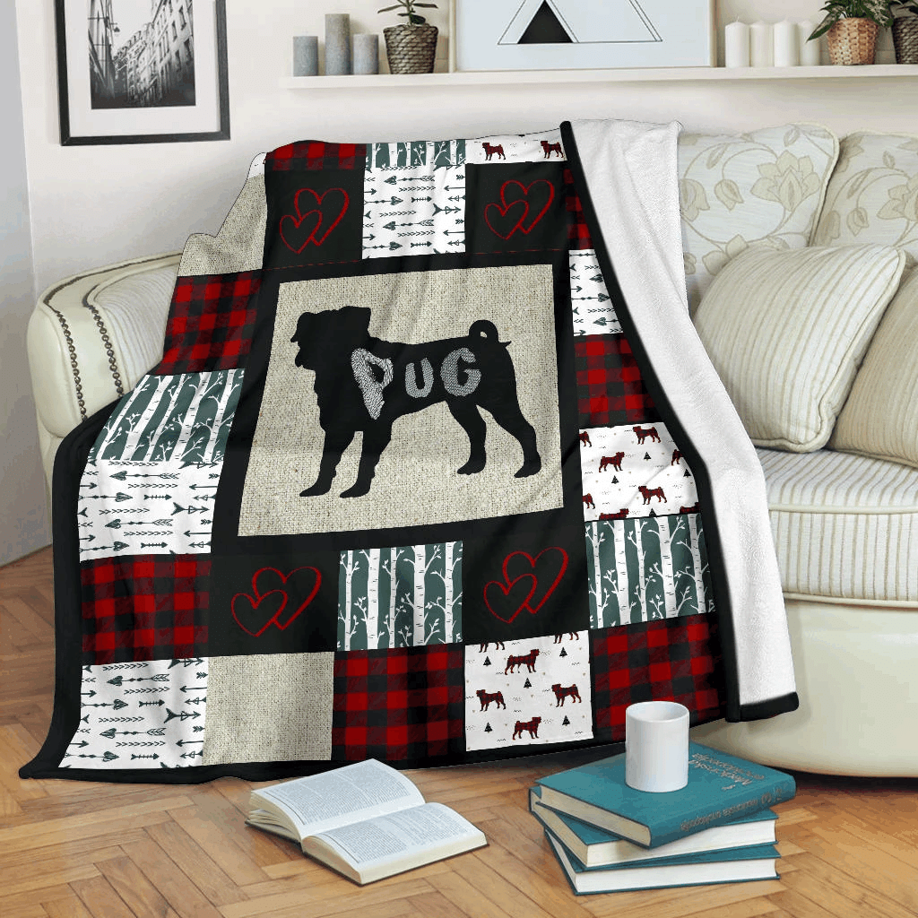 Patchwork Pug Sherpa Fleece Blanket