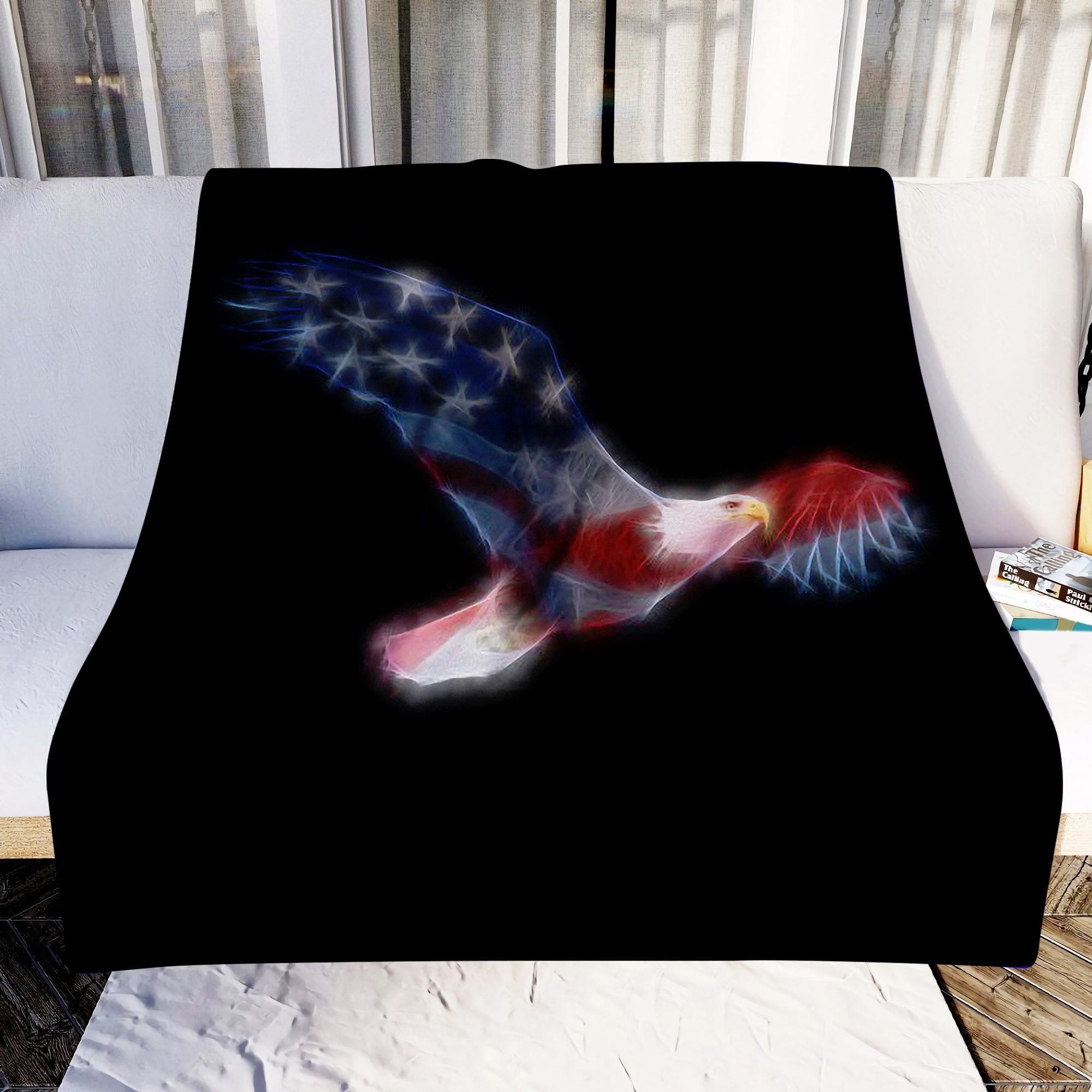 Patriotic American Flag Bald Eagle Sherpa Fleece Blanket