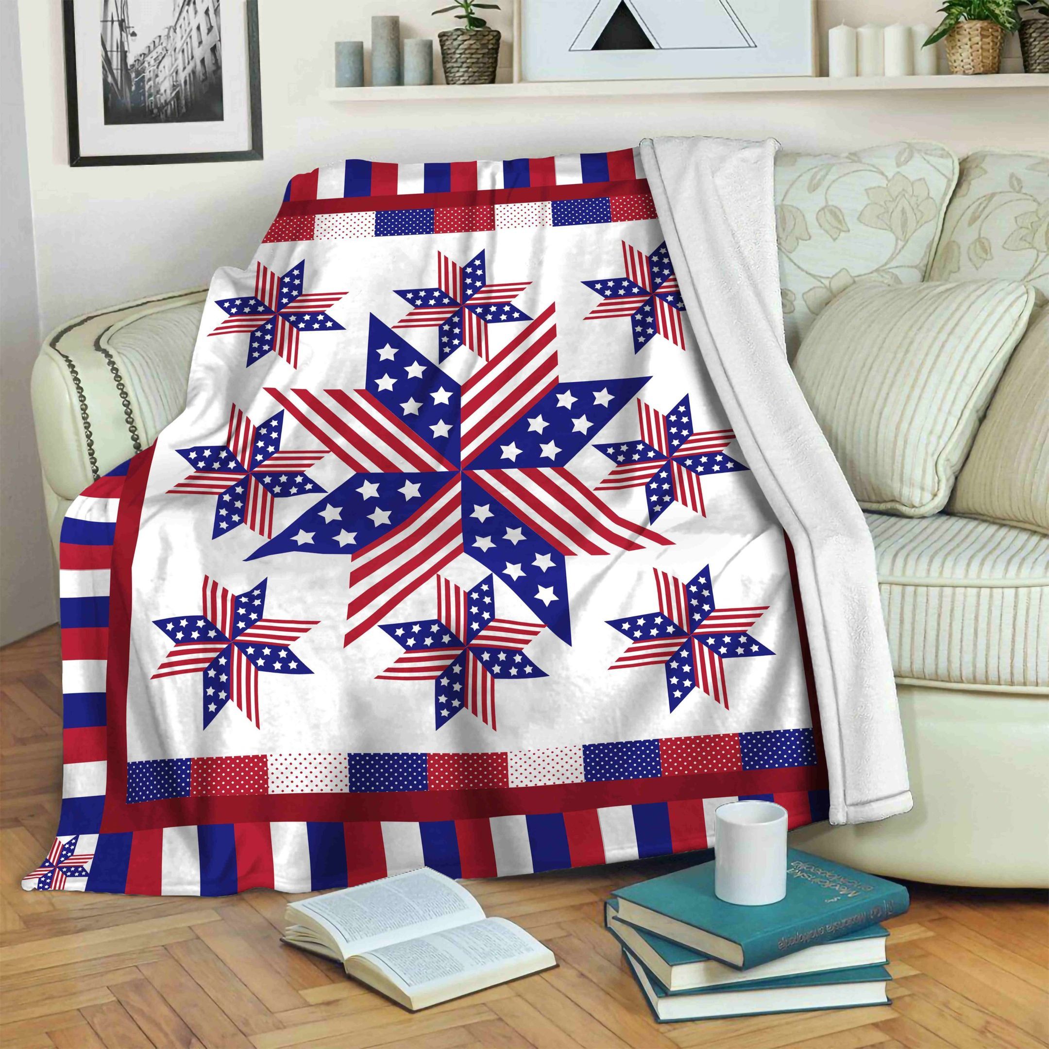 Patriotic Us Flag Sherpa Fleece Blanket