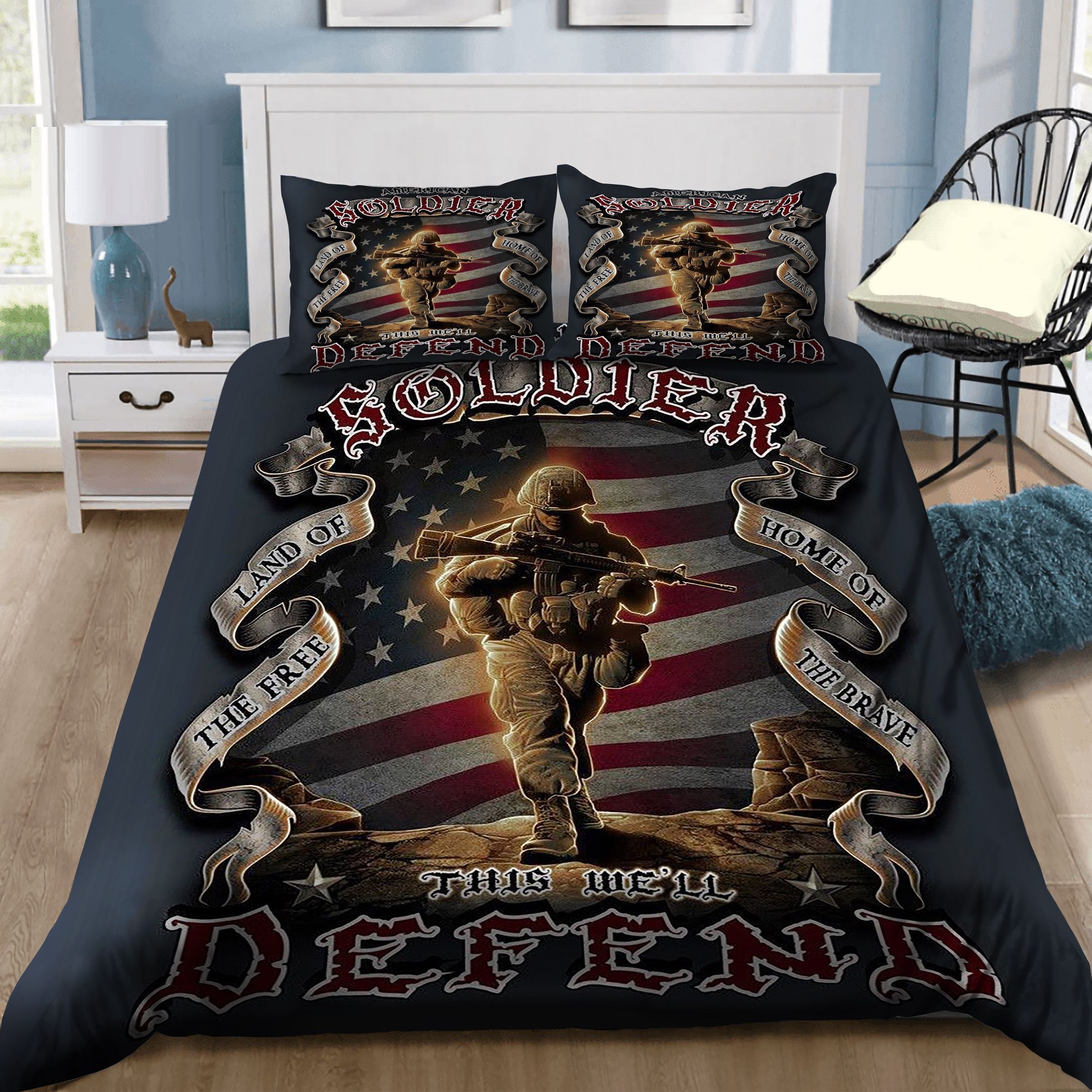 Patriotic USA Flag Military Soldier Firefighter Police Bedding Set