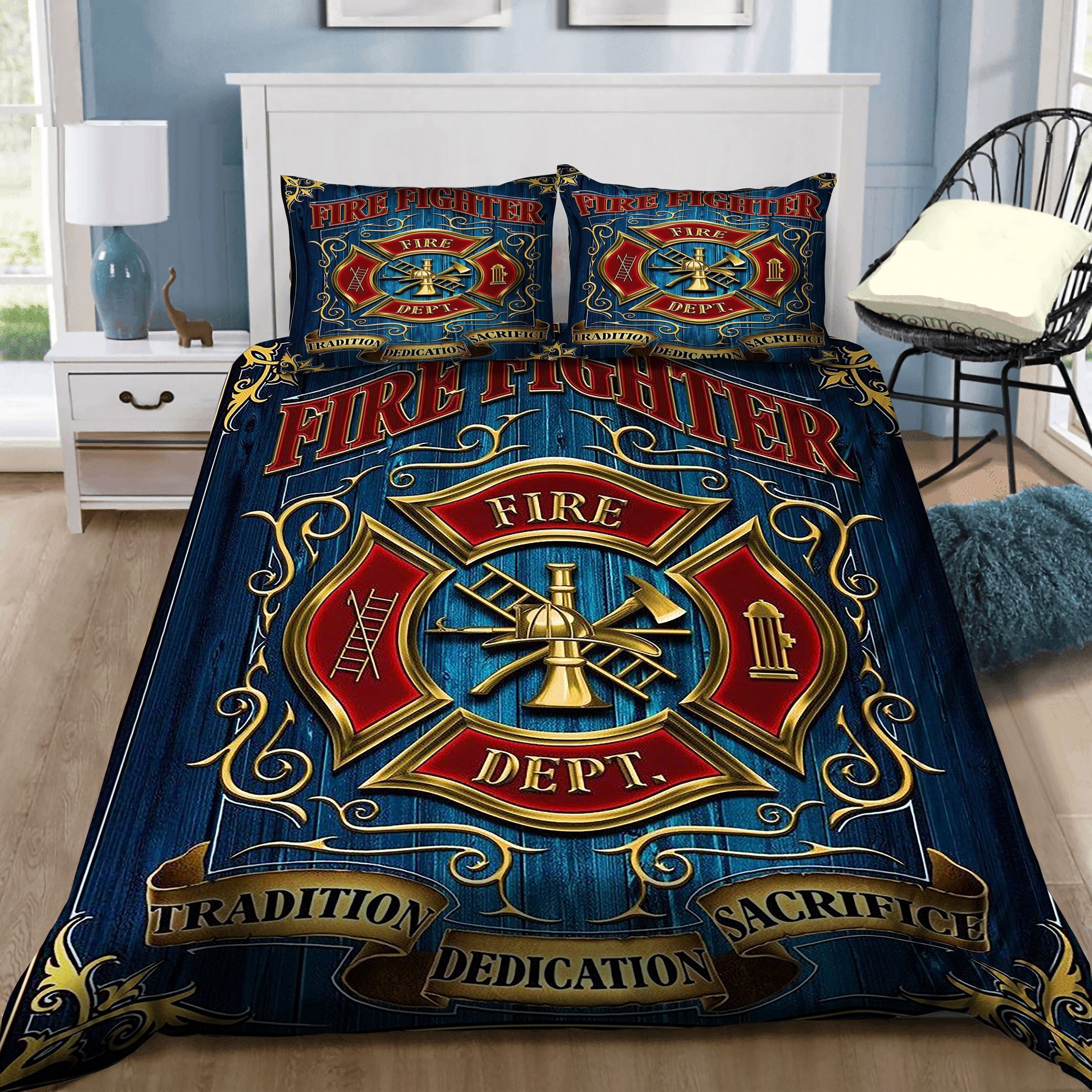 Patriotic USA Flag Military Soldier Firefighter Police Traditional Dedication Sacrifice Bedding Set