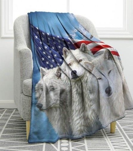 Patriotic Wolf Sherpa Fleece Blanket