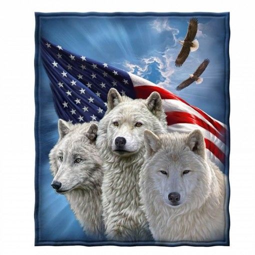 Patriotic Wolf Usa Flag Sherpa Fleece Blanket