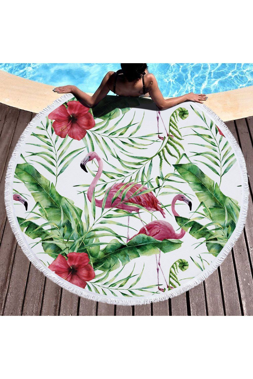Pattern Hot Summer Tropical Flamingo Round Beach Towel