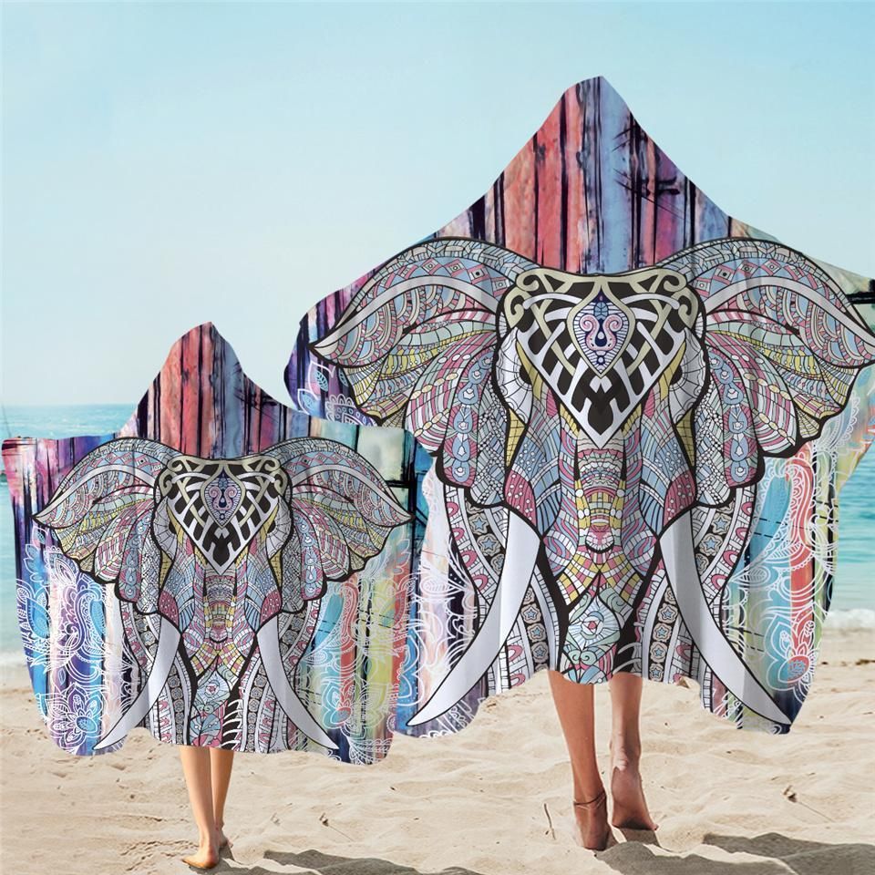 Patterned African Elephant Printed Hooded Towel