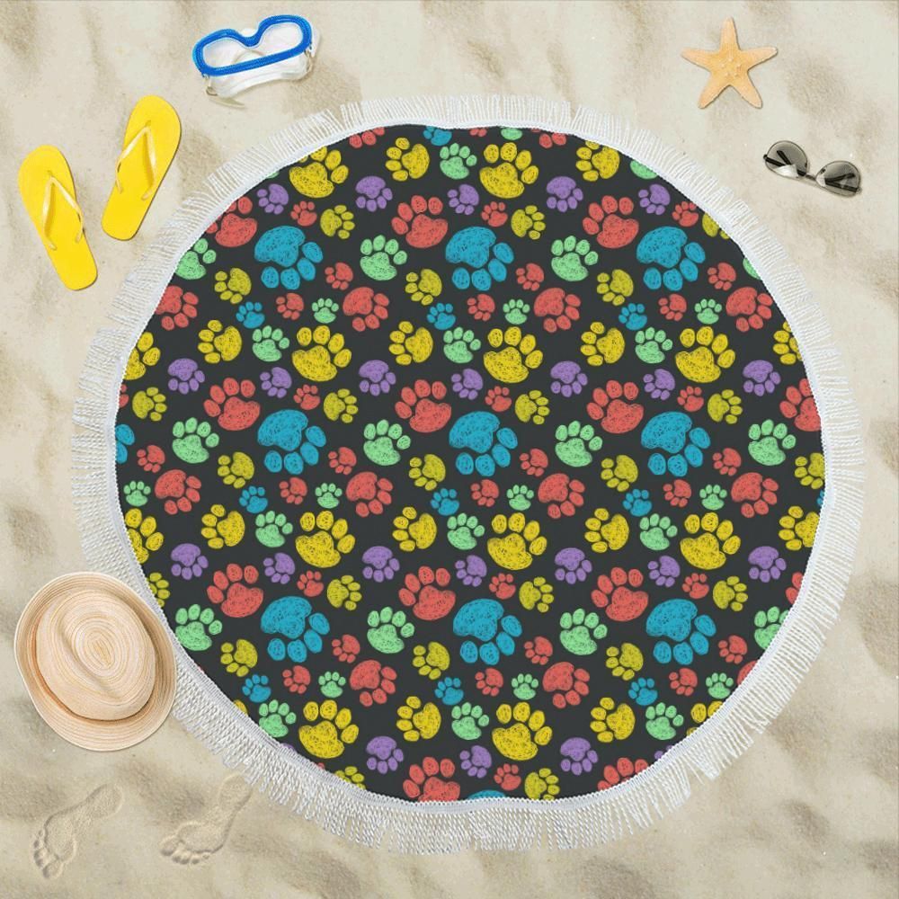 Paw Colorful Print Round Beach Towel
