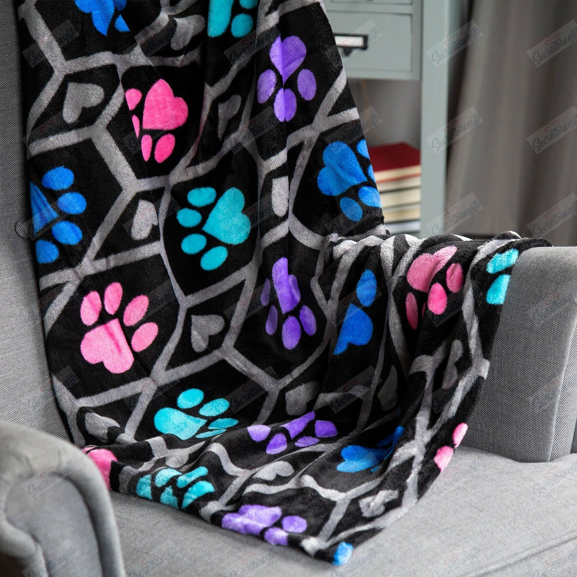 Paw Dog Rainbow Fleece Blanket