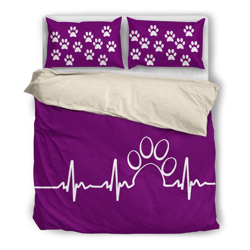 Paw Heartbeat Purple Themed Bedding Set