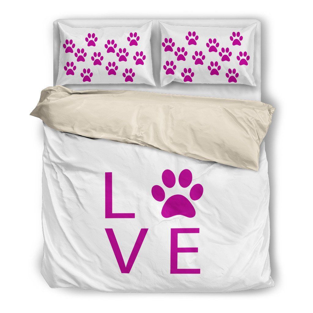 Paw Prints Purple Love Themed Bedding Set