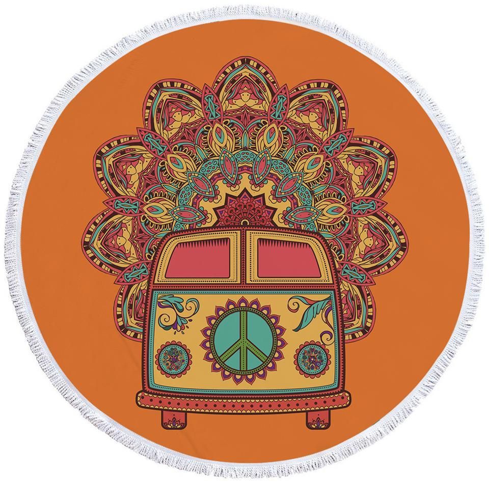 Peace Bus Mango Printed Round Beach Towel