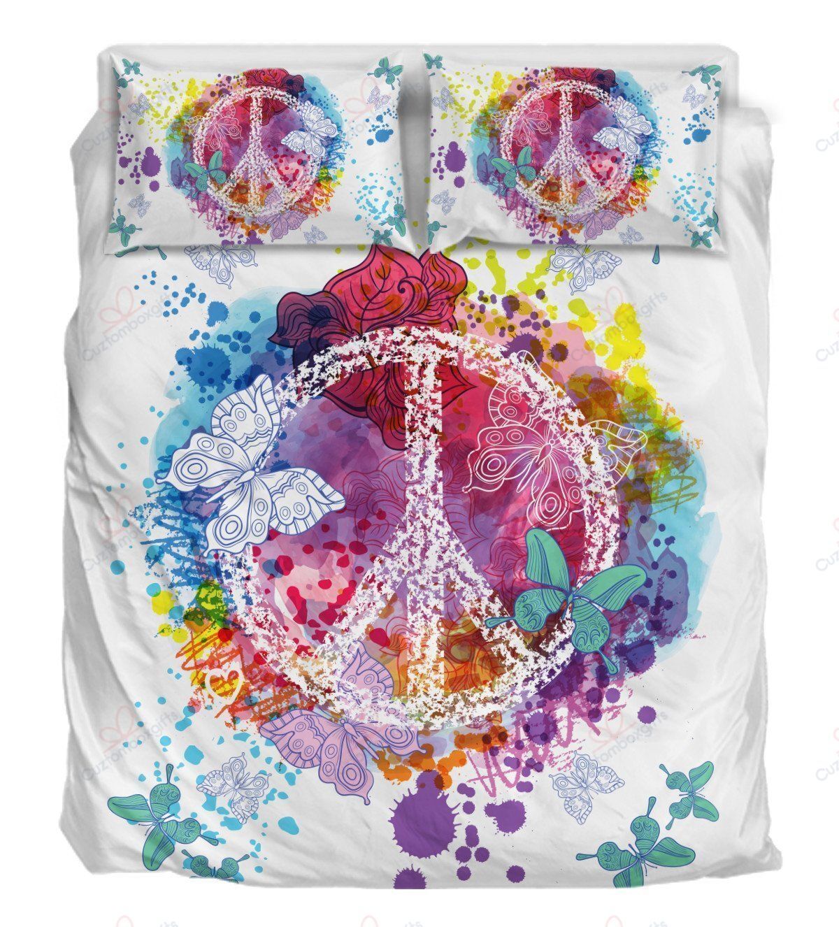 Peace Butterflies Watercolor Printed Bedding Set