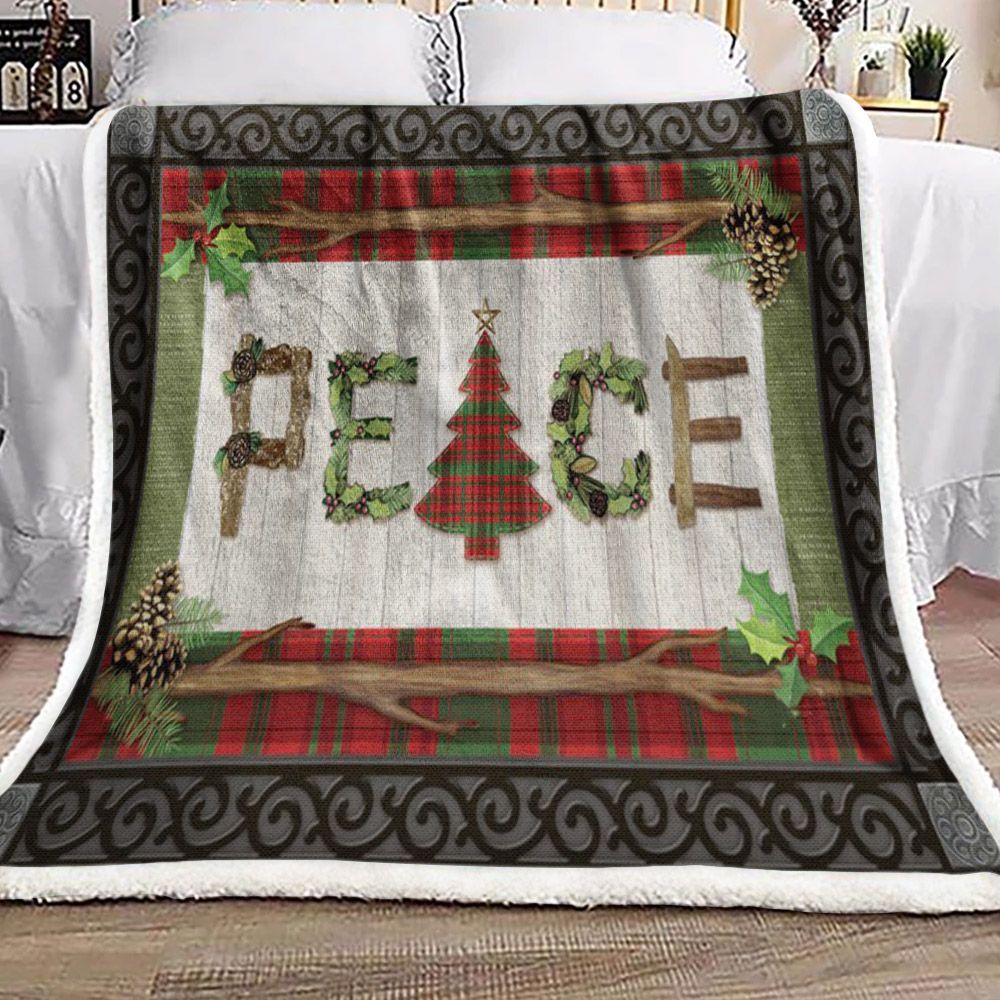 Peace Christmas Sherpa Fleece Blanket