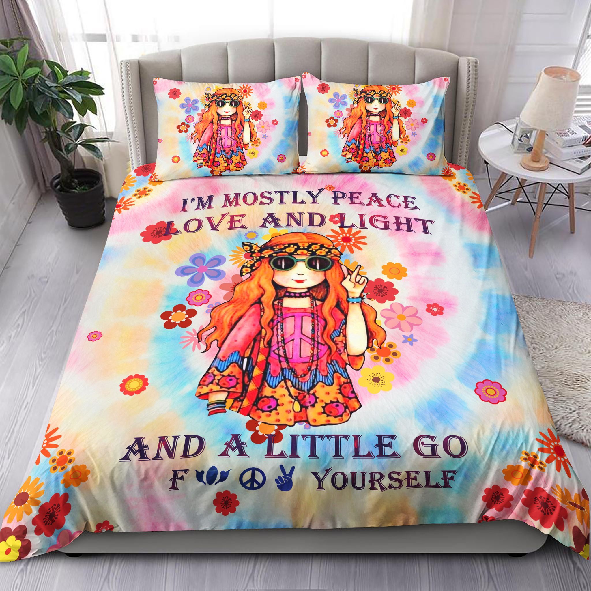 Peace Love And Live Hippie Bedding Set