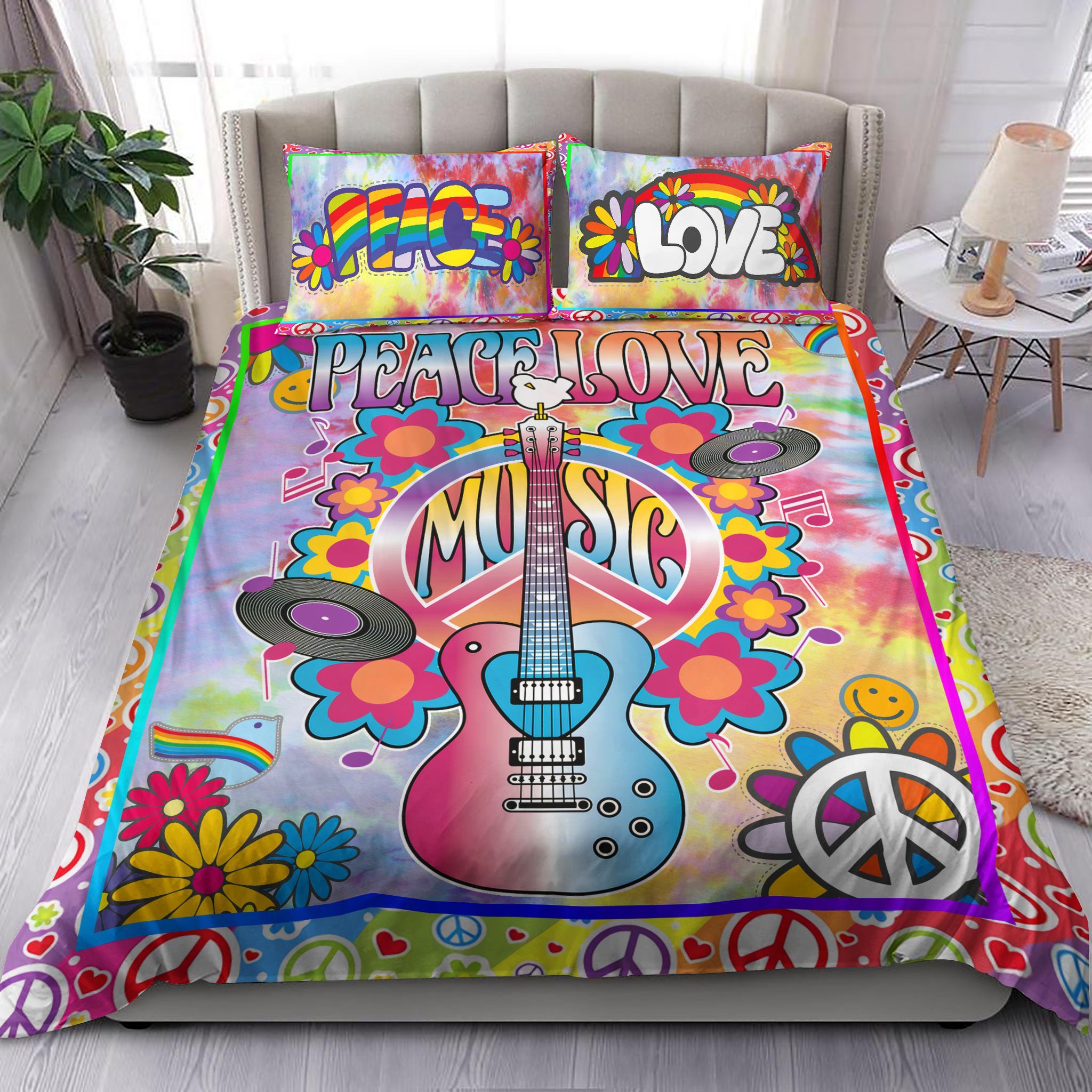 Peace Love Guitar Bass Bedding Set