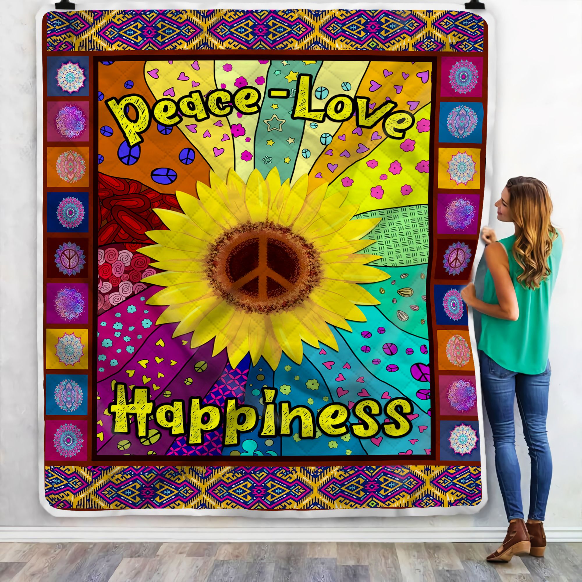 Peace Love Happiness Fleece Blanket