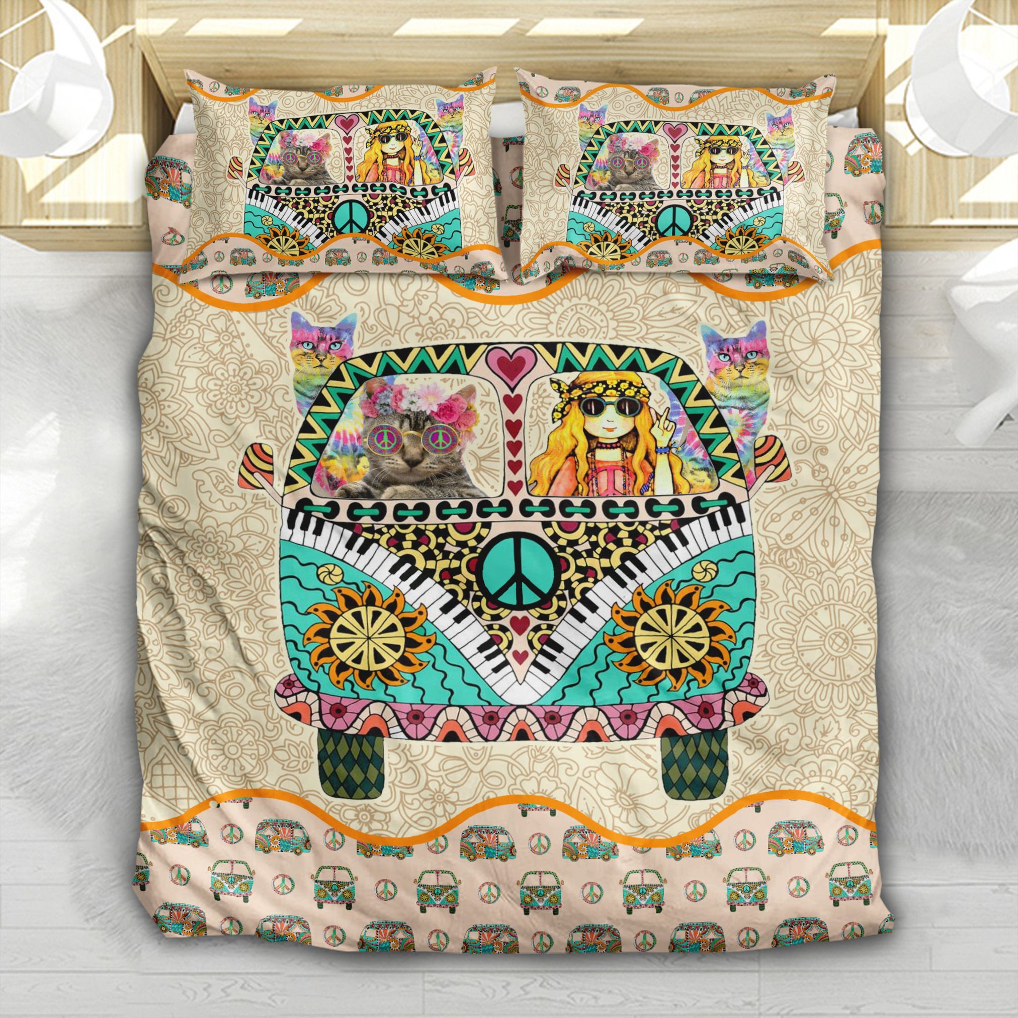 Peace Love With Kitten Bedding Set