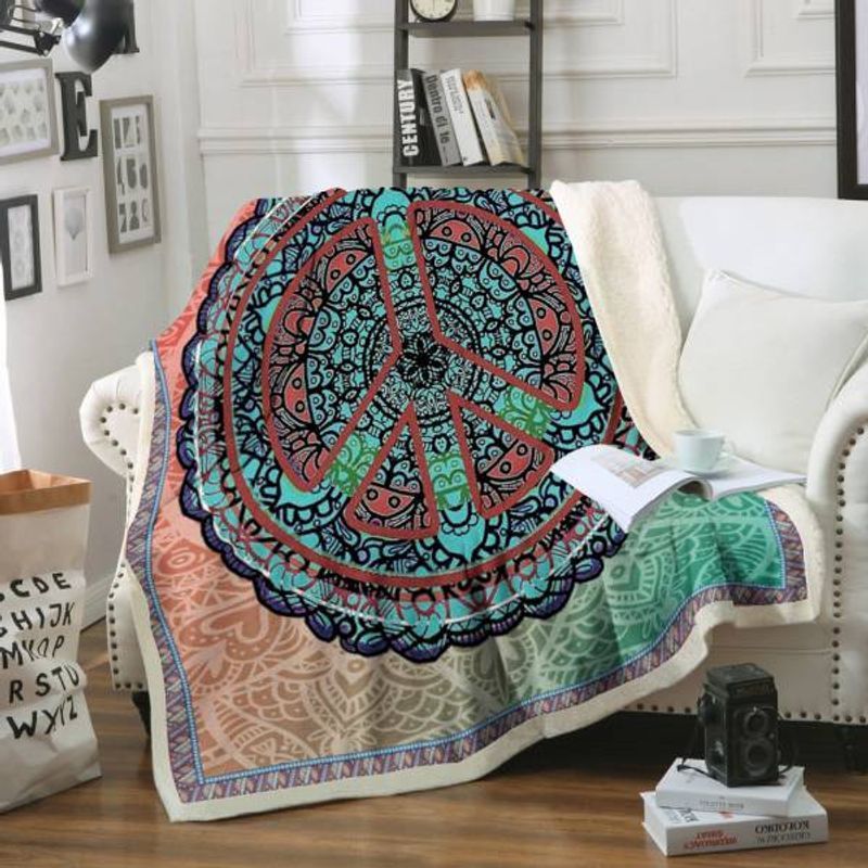 Peace Mandala Hippie Sherpa Fleece Blanket