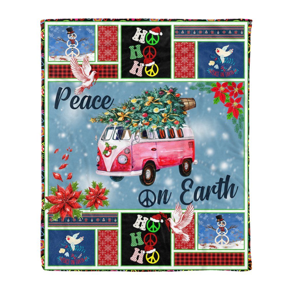 Peace On Earth Hippie Christmas Xmas Sherpa Fleece Blanket