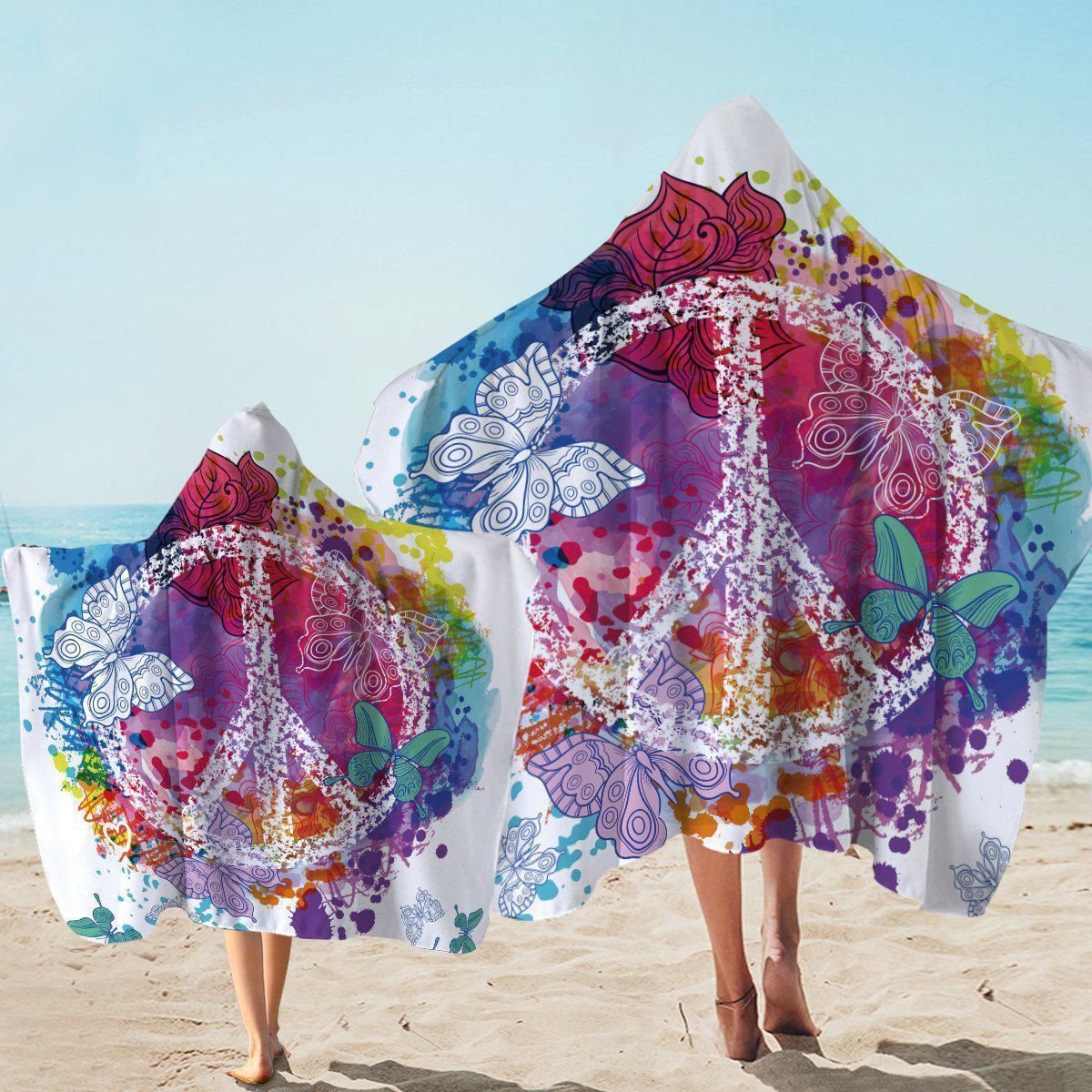 Peace On The Beach Watercolor Printed Hooded Towel