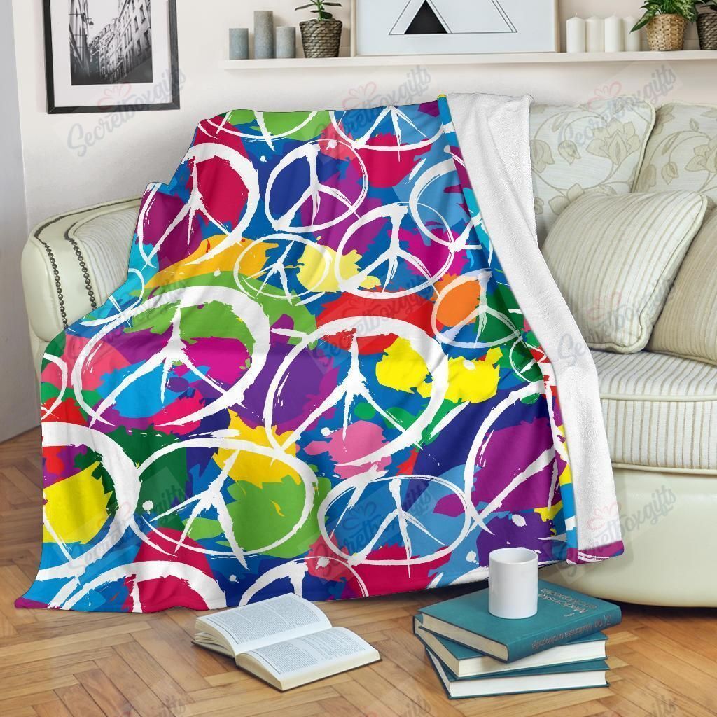 Peace Sign Colorful Pattern Fleece Blanket