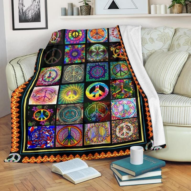 Peace Sign Hippie Sherpa Fleece Blanket