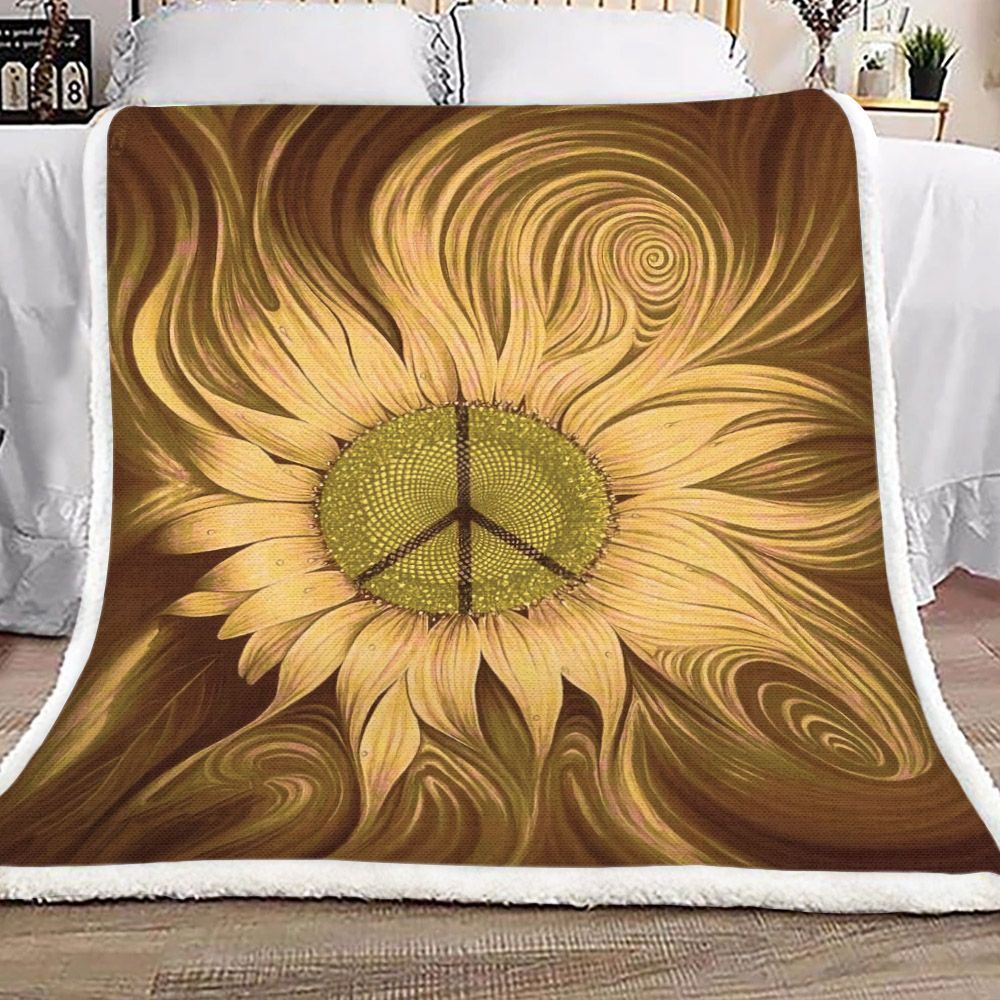 Peace Sunflower Sherpa Fleece Blanket