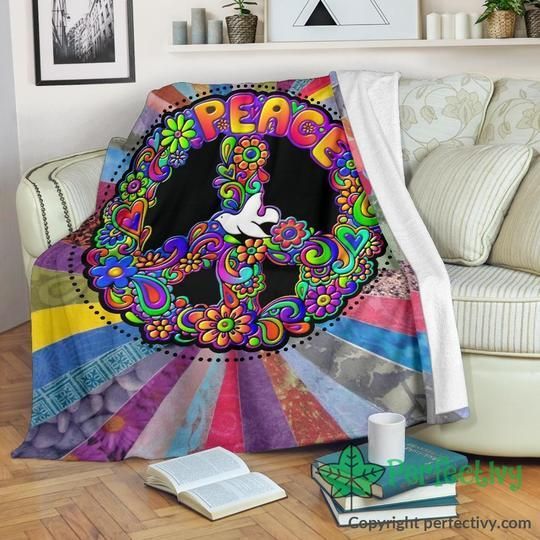 Peace Symbol Hippie Fleece Sherpa Fleece Blanket