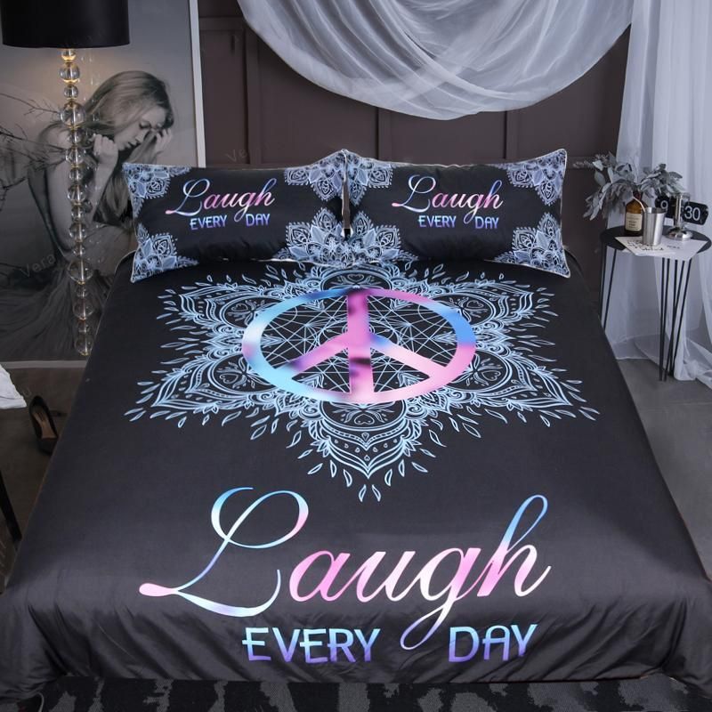 Peace Symbol Laugh Every Day Bedding Set