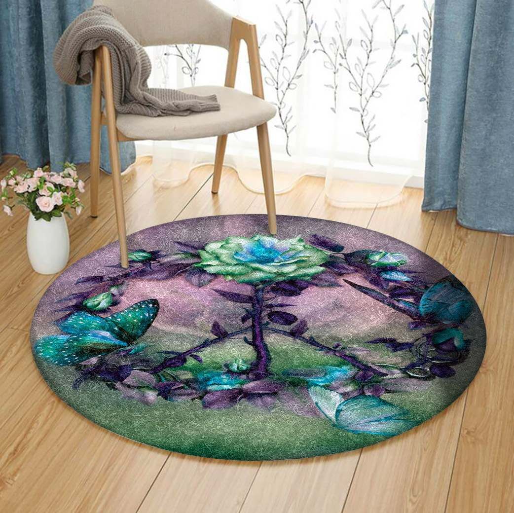 Peace Symbols Flower Butterfly Round Carpet