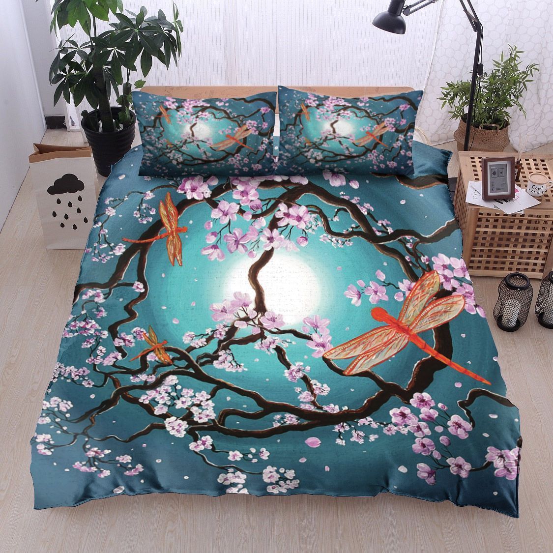 Peace Tree With Orange Dragonflies Bedding Set