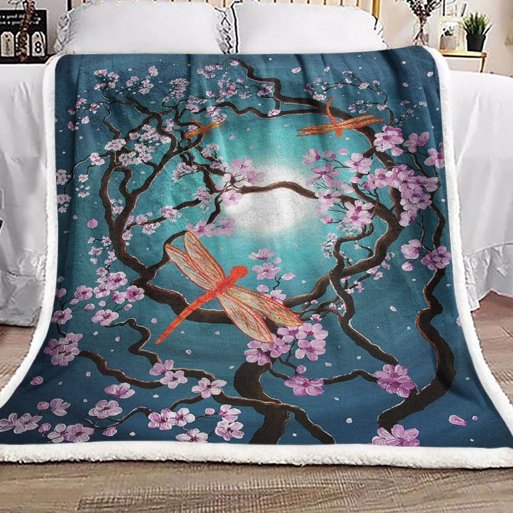 Peace Tree With Orange Dragonflies Sherpa Fleece Blanket