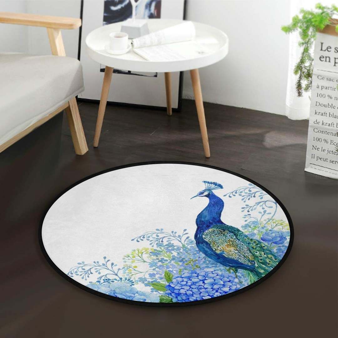 Peacock And Flowers Round Carpet