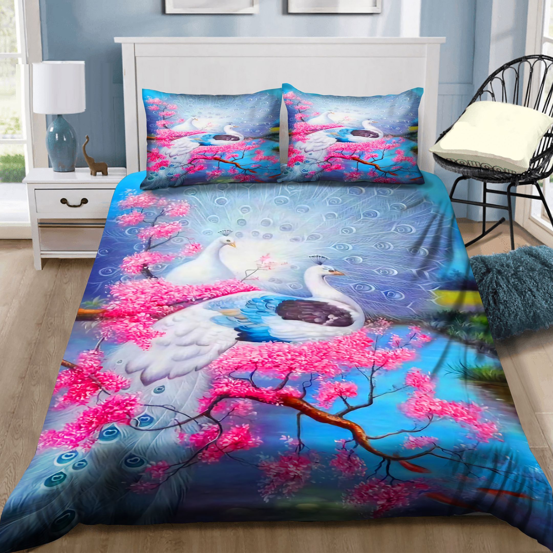 Peacock And Cherry Blossom Bedding Set