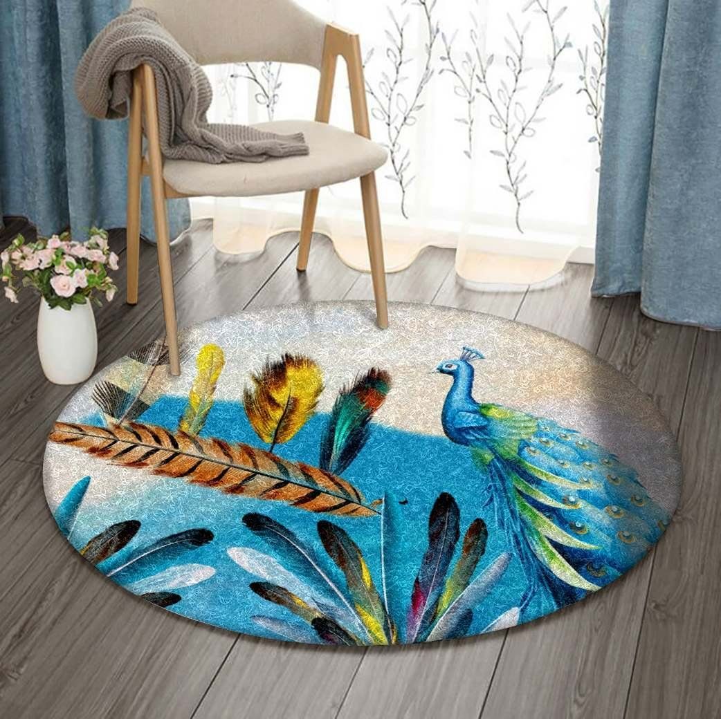 Peacock And Feathers Round Carpet