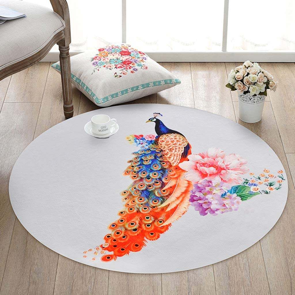 Peacock And Flower Round Carpet