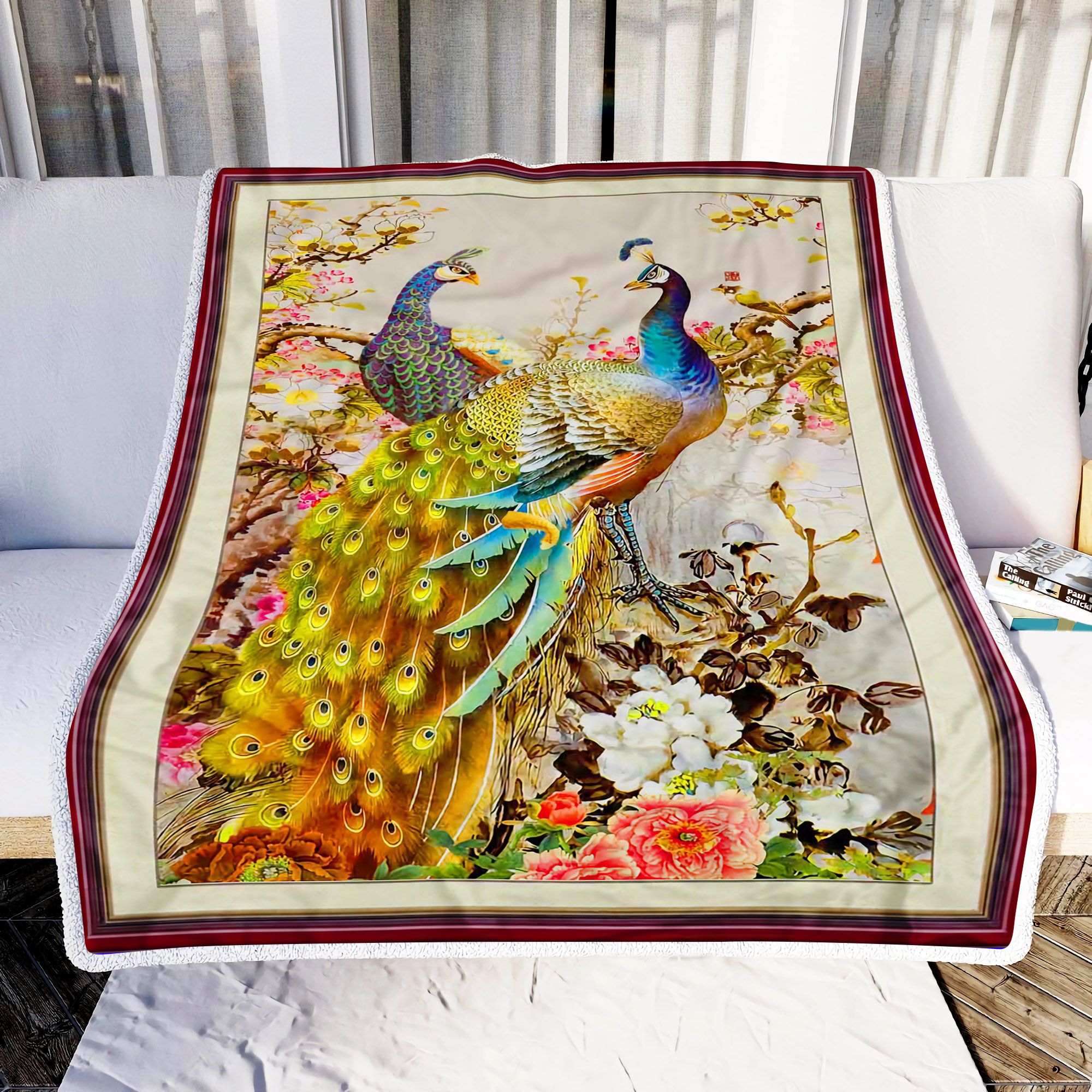 Peacock And Peony Fleece Blanket