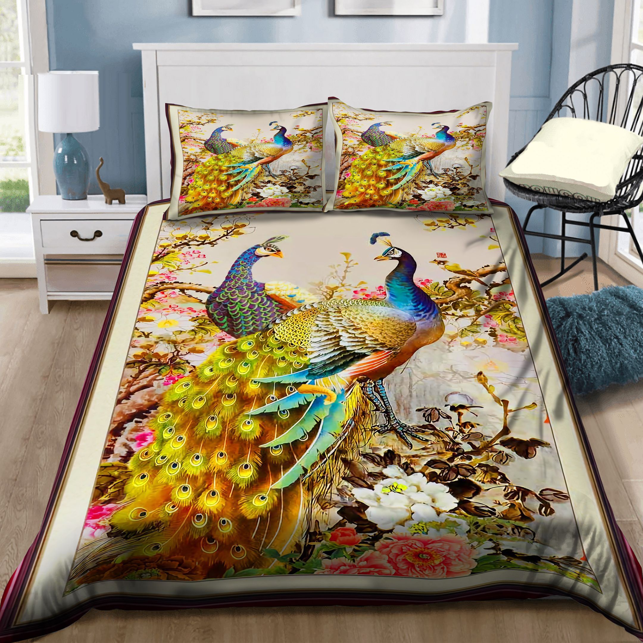 Peacock And Peony Bedding Set