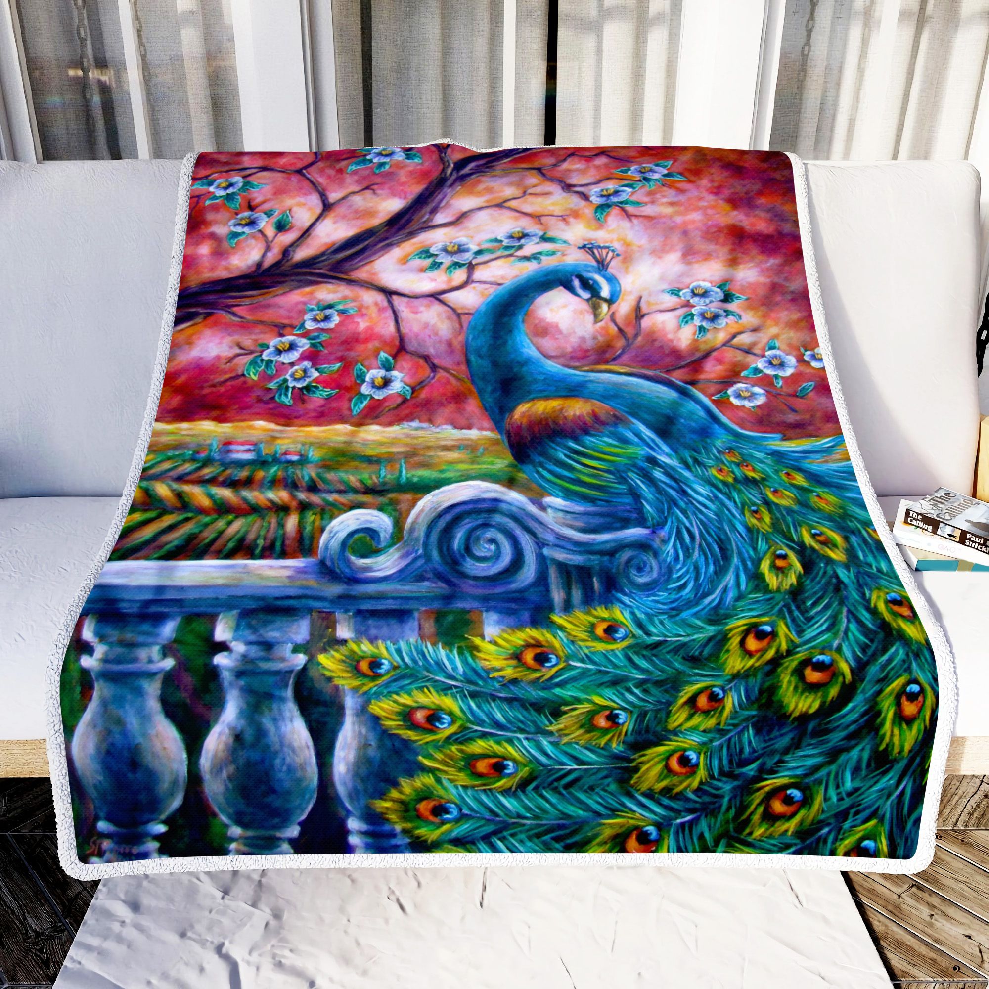 Peacock Art Flower Fleece Blanket