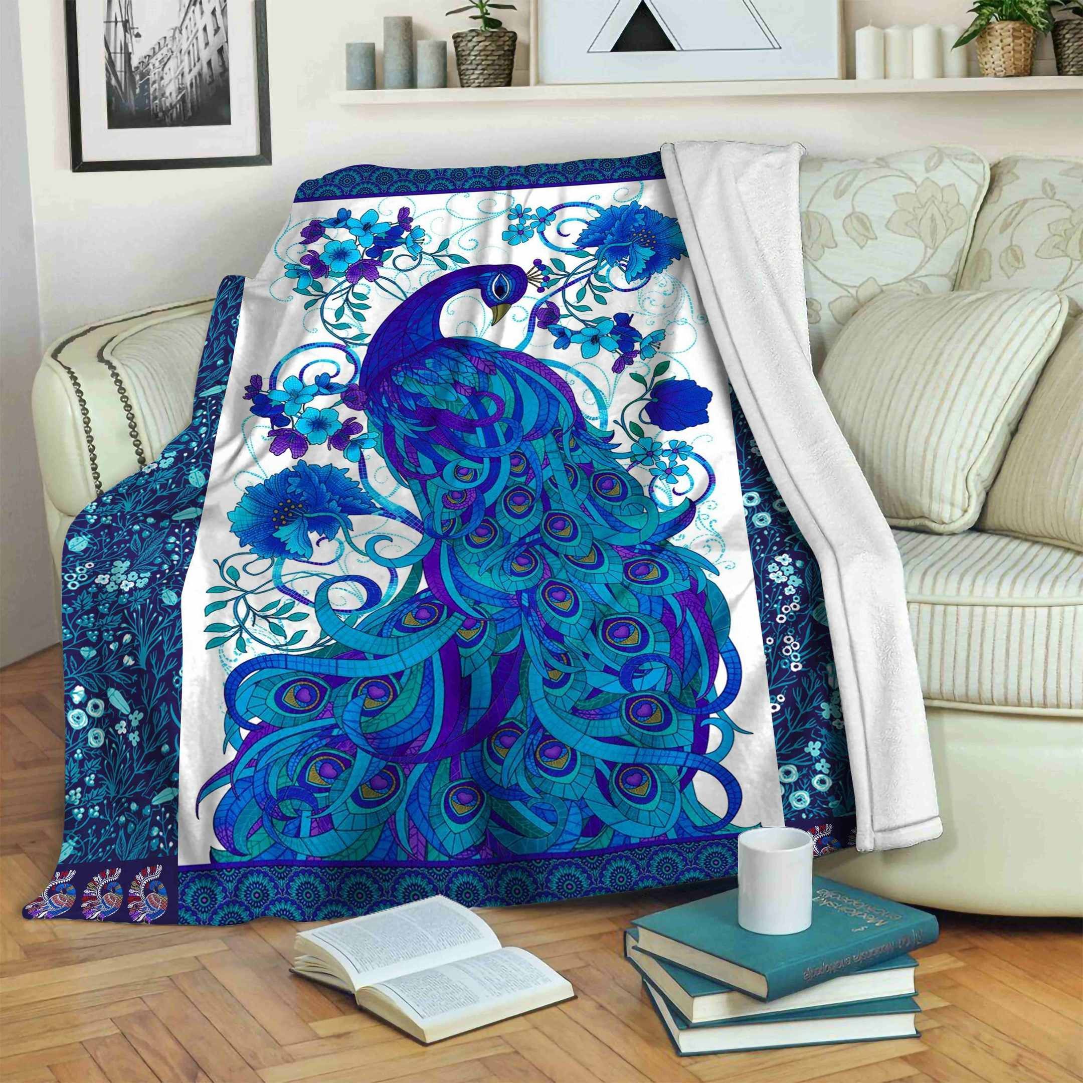 Peacock Blue Sherpa Fleece Blanket