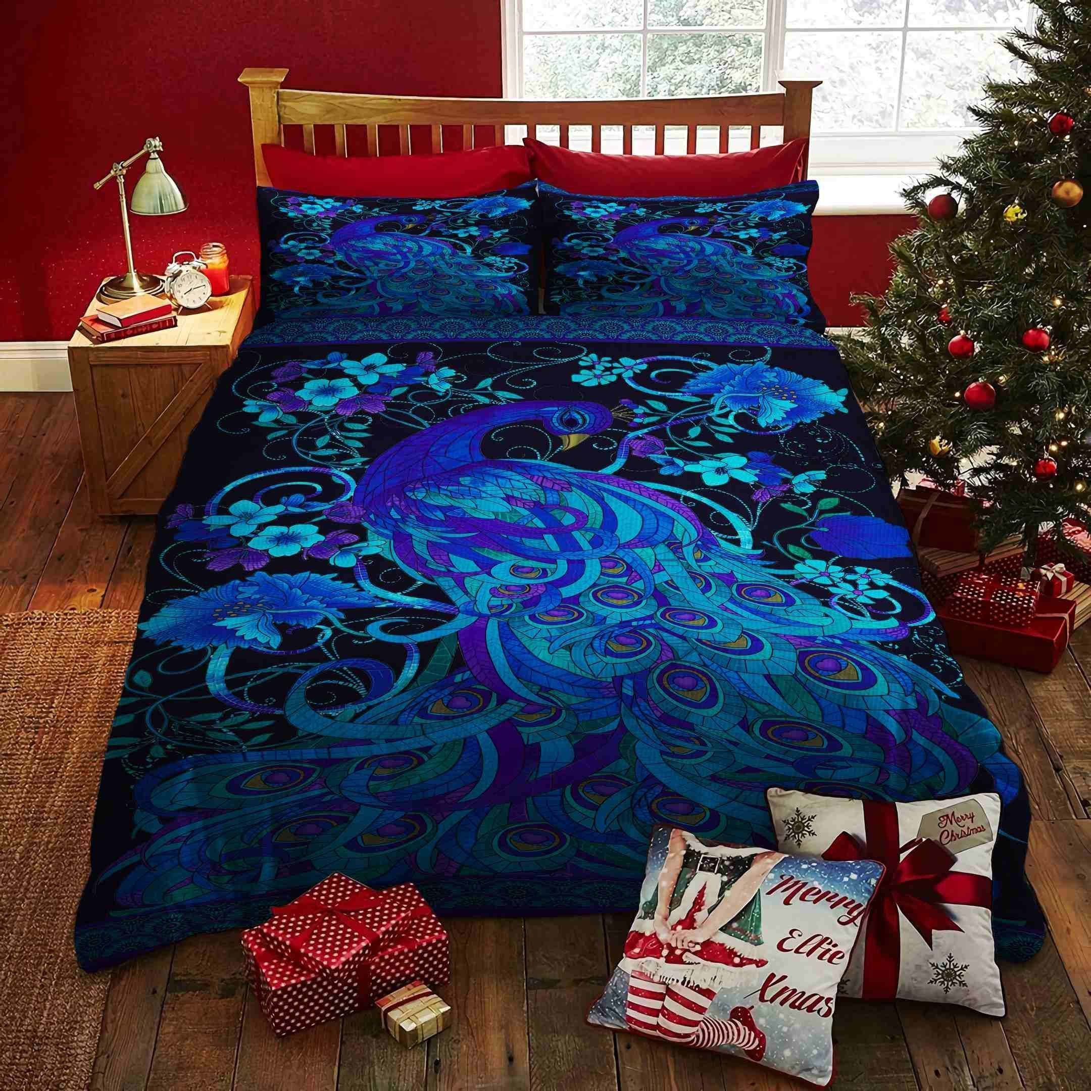 Peacock Blue Picture Bedding Set